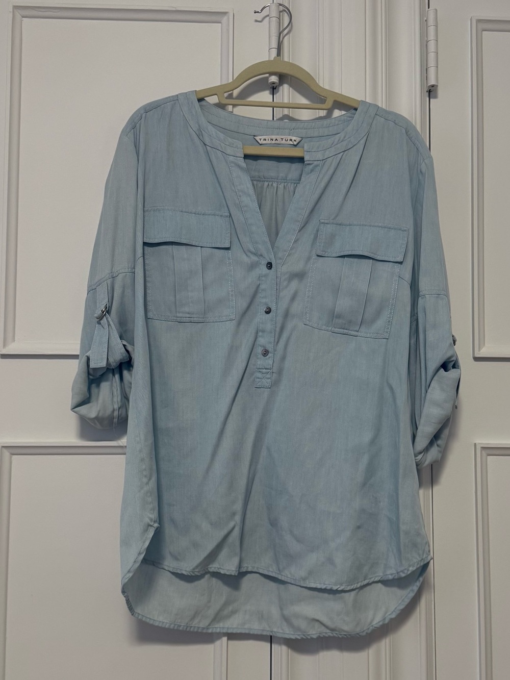 Trina Turk Chambray Light Wash Denim 3/4-Length Sleeves